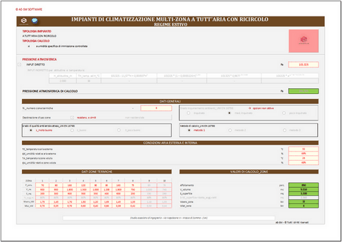Progetto impianti di climatizzazione a tutt'aria. Programma in excel per il dimensionamento di impianti multi-zona a tutt'aria con ricircolo e  miscelazione da plenum
