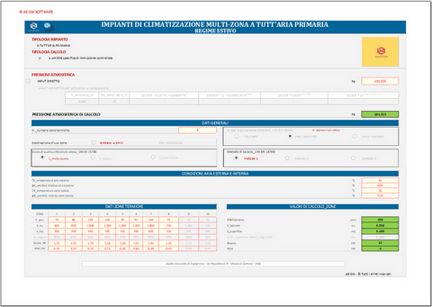 Progetto impianti di climatizzazione a tutt'aria. Programma in excel per il dimensionamento di impianti multi-zona a tutt'aria  primaria con post-rscaldamento