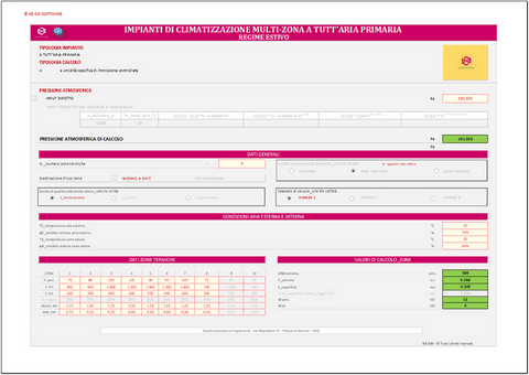 Progetto impianti di climatizzazione a tutt'aria. Programma in excel per il dimensionamento di impianti multi-zona a tutt'aria  primaria con box di miscelazione di zona