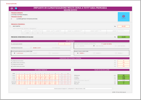 Progetto impianti di climatizzazione a tutt'aria. Programma in excel per il dimensionamento di impianti multi-zona a tutt'aria  primaria con miscelazione da plenum