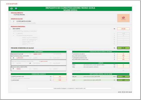 Progetto impianti di climatizzazione. Programma in excel per il dimensionamento di impianti mono-zona a singolo condotto con post-riscaldamento; a doppio condotto con box miscelazione; a doppio condotto con plenum