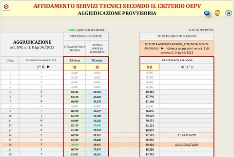 Affidamento servizi di architettura e ingegneria__Programma in excel per la determinazione dell'aggiudicatario secondo il criterio dell'offerta economicamante più vantaggiosa