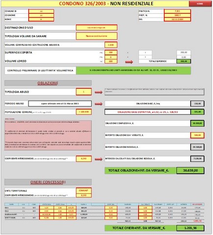 Liquidazione pratiche di condono edilizio. Definizione sanatoria edilizia ai sensi delle leggi 47/85, 724/94, 326/03 in excel