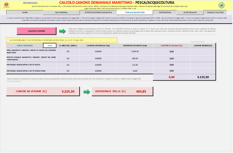 Calcolo CANONE DEMANIALE MARITTIMO. Programma in excel per la determinazione del canone demaniale marittimo per  attività Turistico/Ricreativa - Nautica da Diporto - Pesca e Acquicoltura - Cantieristica - Altre Finalita’ - Finalita’ Multiple.