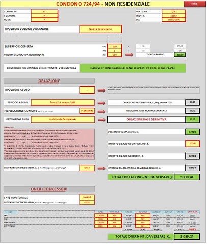 Liquidazione pratiche di condono edilizio. Definizione sanatoria edilizia ai sensi delle leggi 47/85, 724/94, 326/03 in excel